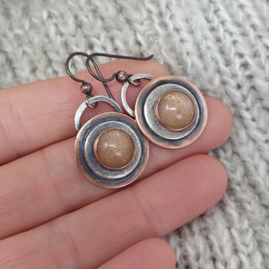 Sunstone Crystal, Copper and Sterling Silver Dangle Earrings