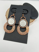 Load image into Gallery viewer, Hammered and Antiqued Copper and Sterling Silver Earrings.
