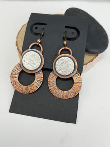 Hammered and Antiqued Copper and Sterling Silver Earrings.