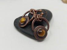 Load image into Gallery viewer, Antiqued Copper and Tigereye Stone Dangle Earrings