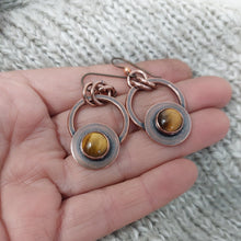 Load image into Gallery viewer, Antiqued Copper and Tigereye Stone Dangle Earrings