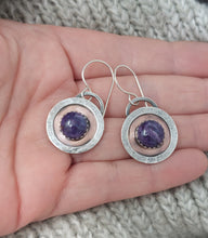 Load image into Gallery viewer, Charoite Gemstone Mixed Metals Earrings