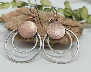 Sterling Silver and Copper Double Loop Dangle Earrings