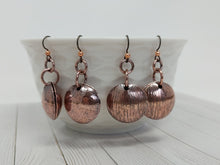 Load image into Gallery viewer, Domed and Hammered Copper Disc Dangle Drop Earrings