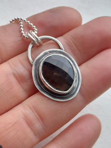 Smoky Quartz Faceted Rose Cut Stone Sterling Silver Necklace