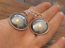 Load image into Gallery viewer, Antiqued Domed Sterling Silver and Copper Dangle Earrings