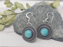 Load image into Gallery viewer, Amazonite and Hammered Sterling Silver Artisan Earrings