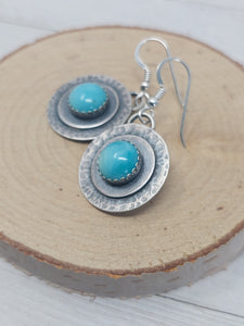 Amazonite and Hammered Sterling Silver Artisan Earrings