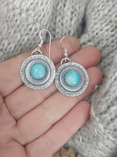 Load image into Gallery viewer, Amazonite and Hammered Sterling Silver Artisan Earrings