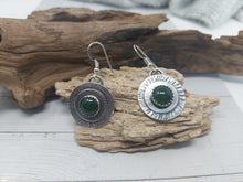 Load image into Gallery viewer, Green Jade and Hammered 925 Sterling Silver Artisan Earrings