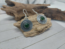Load image into Gallery viewer, Green Jade and Hammered 925 Sterling Silver Artisan Earrings