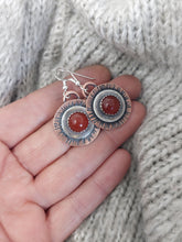 Load image into Gallery viewer, Hammered Copper and Silver Red Carnelian Dangle Earrings