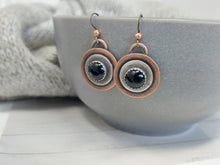 Load image into Gallery viewer, Black Onyx Mixed Metals Disc Dangle Earrings