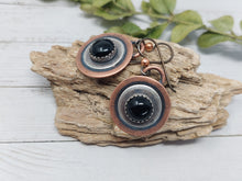 Load image into Gallery viewer, Black Onyx Mixed Metals Disc Dangle Earrings