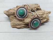 Load image into Gallery viewer, Green Aventurine Dangle Earrings Mixed Metal Copper and Silver