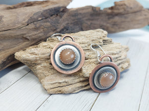Sunstone, Copper and Sterling Silver Dangle Earrings