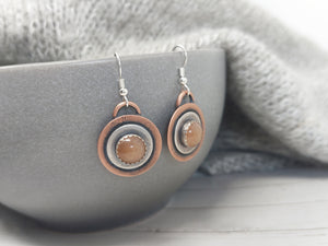 Sunstone, Copper and Sterling Silver Dangle Earrings