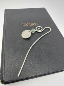 Handmade Silver Metal Bookmark with Hammered Disc and Crystal