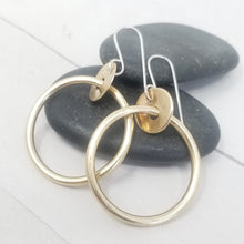 Load image into Gallery viewer, Small Brass Hoop Earrings, Classy and Minimalist with handmade Sterling Silver Ear Wires.
