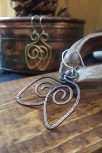 Rustic Hammered Copper Leaf Shape Earrings - Handmade