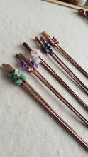 Load image into Gallery viewer, ONE (1) Wirewrapped Gemstone Hammered Metal Hair Stick.