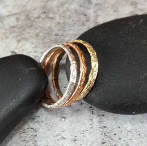 Mixed Metal Stacking Rings, Copper, Sterling Silver, Brass.