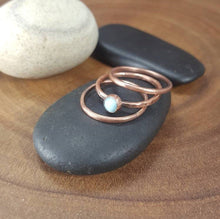 Load image into Gallery viewer, Copper Stacking Rings, Set of 3 gemstone Stacking Rings.  Larimar stackable rings for women. Ladies Thin Stack Rings Gift for her. Mom Gift.