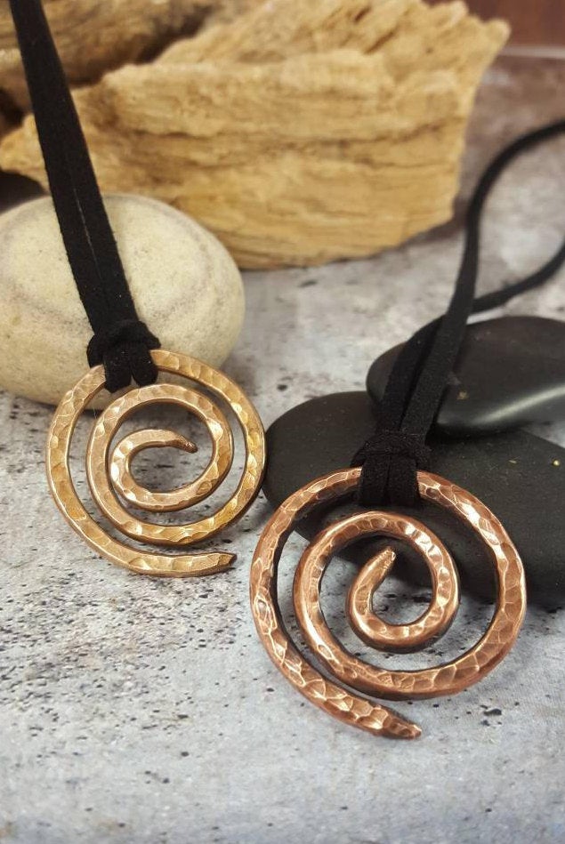 Celtic Spiral Necklace, Ancient Symbol, Rustic Hand forged hammered Metal Viking Pendant,