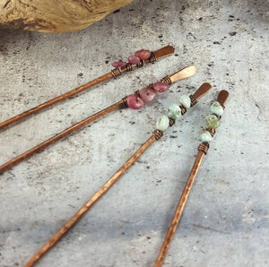 Set of 2 Metal Hair Sticks with Wirewrapped Crystals