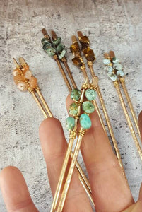 Set of 2 Metal Hair Sticks with Wirewrapped Crystals