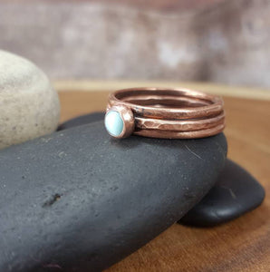 Copper Stacking Rings, Set of 3 gemstone Stacking Rings.  Larimar stackable rings for women. Ladies Thin Stack Rings Gift for her. Mom Gift.