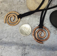 Load image into Gallery viewer, Celtic Spiral Necklace, Ancient Symbol, Rustic Hand forged hammered Metal Viking Pendant,