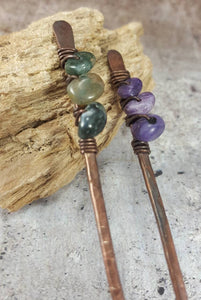 Metal Hair Sticks , Long Hair Accessories, Hair Jewelry with wirewrapped crystals