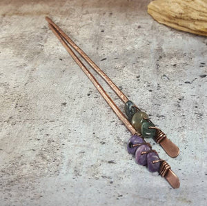 Metal Hair Sticks , Long Hair Accessories, Hair Jewelry with wirewrapped crystals