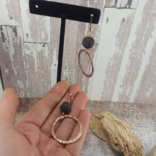 Load image into Gallery viewer, Essential Oil Diffuser Earrings, Crunchy Mom Gift, Lava Stone Earrings, Copper Dangle Earrings.