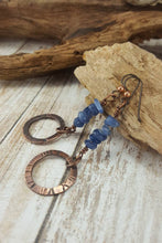 Load image into Gallery viewer, Blue Kyanite Earrings, Rustic copper Crystal Chip Earrings