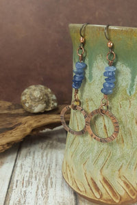 Blue Kyanite Earrings, Rustic copper Crystal Chip Earrings