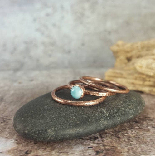 Copper Stacking Rings, Set of 3 gemstone Stacking Rings.  Larimar stackable rings for women. Ladies Thin Stack Rings Gift for her. Mom Gift.