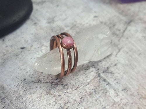 Copper Stacking Rings, Set of 3 Minimalist Gemstone Rings with Pink Rhodonite.  Ladies Thin Stack Rings, Gift for her. Mom Gift.