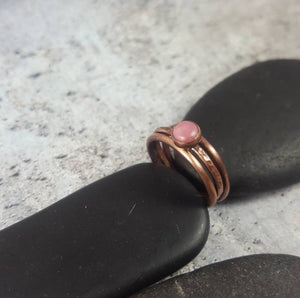 Copper Stacking Rings, Set of 3 Minimalist Gemstone Rings with Pink Rhodonite.  Ladies Thin Stack Rings, Gift for her. Mom Gift.