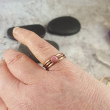 Load image into Gallery viewer, Copper Stacking Rings, Set of 3 Minimalist Gemstone Rings with Pink Rhodonite.  Ladies Thin Stack Rings, Gift for her. Mom Gift.