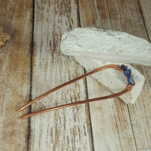 Load image into Gallery viewer, Hair Pin Blue Kyanite, Copper Hair Fork Bun Holder Pin, Metal Hair Jewelry.