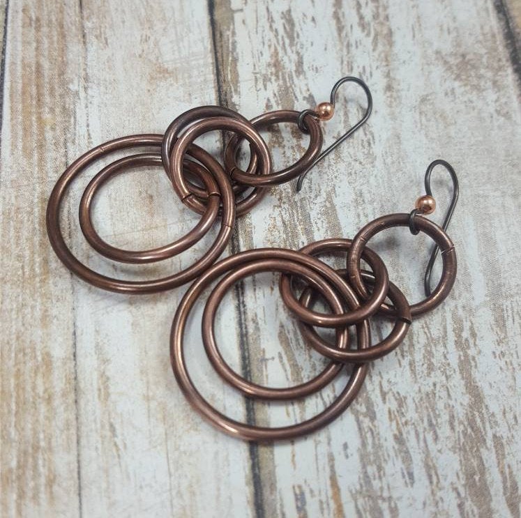 Copper Chainmaille Style Hoop Earrings,