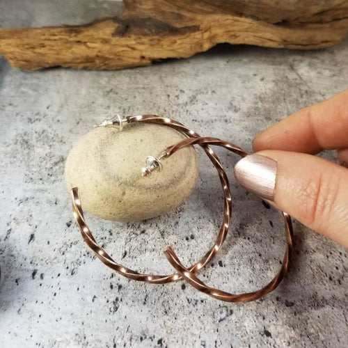 Post Hoop Earrings, Gift for Mom, Raw Copper Hoops, Twisted Copper  Post Earrings,