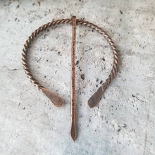Load image into Gallery viewer, Penannular Pin, Rustic Copper Cloak Pin, Hand Forged Viking Brooch, Metal SCA LARP