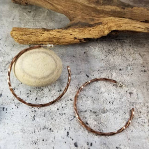 Post Hoop Earrings, Gift for Mom, Raw Copper Hoops, Twisted Copper  Post Earrings,