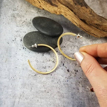 Load image into Gallery viewer, Gold Metal Earrings, Brass Hoops. Semicircle Open Hoop Earrings, Post Earrings, 1 1/2&quot; Dia