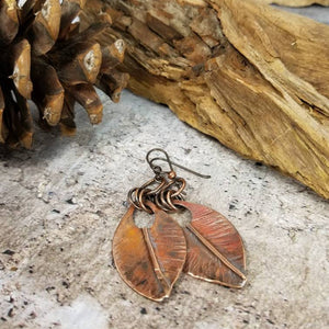 Copper Leaf Earrings, Handmade Jewelry, Gift for Nature Lover, Autumn Earrings