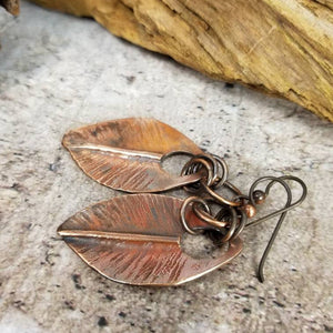 Copper Leaf Earrings, Handmade Jewelry, Gift for Nature Lover, Autumn Earrings