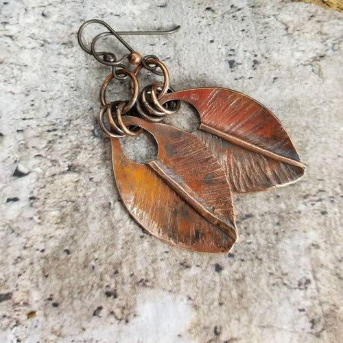 Copper Leaf Earrings, Handmade Jewelry, Gift for Nature Lover, Autumn Earrings